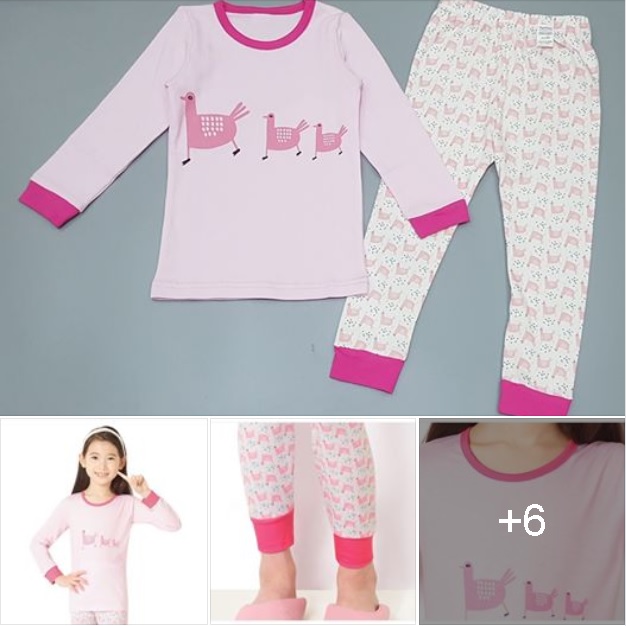 Bộ thun màu hồng sleepwear Hàn Quốc cho bé, size từ 2 đến 8 tuổi.