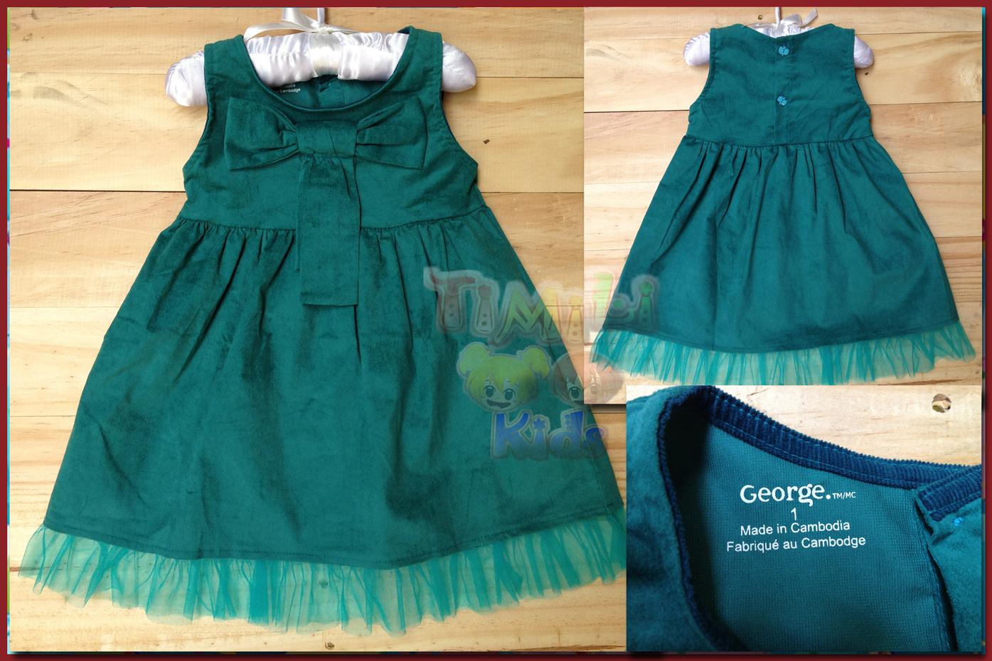 Đầm nhung bé gái hiệu George, hàng xuất made in cambodia, màu xanh.