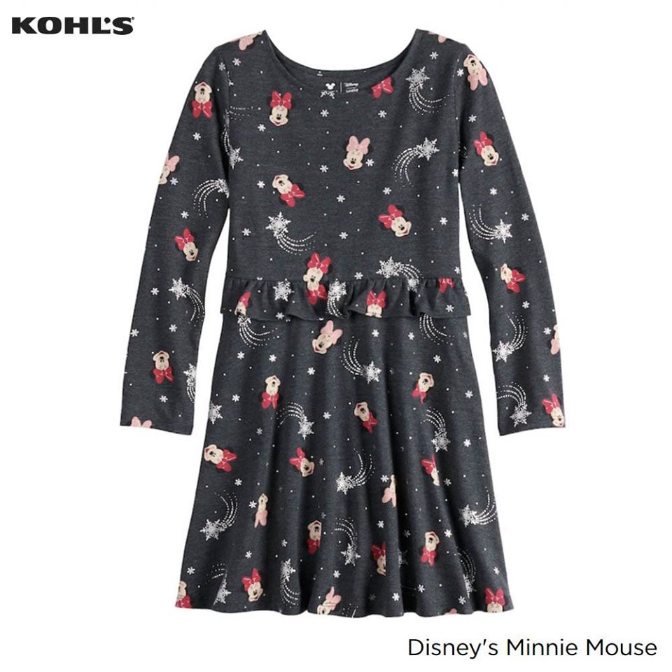 Đầm thun tay dài bé gái Disney Minnie Mouse, xuất Mỹ, Vietnam gia công.