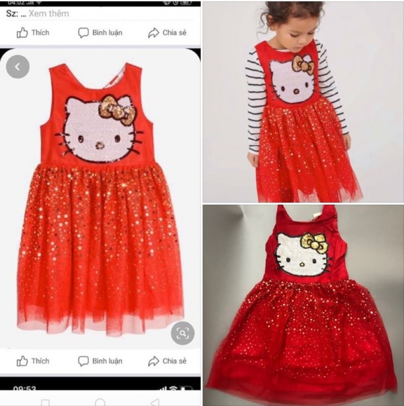 Váy bé gái Hello Kitty, Đầm Kitty Bomines tay cánh tiên phù hợp cho tr